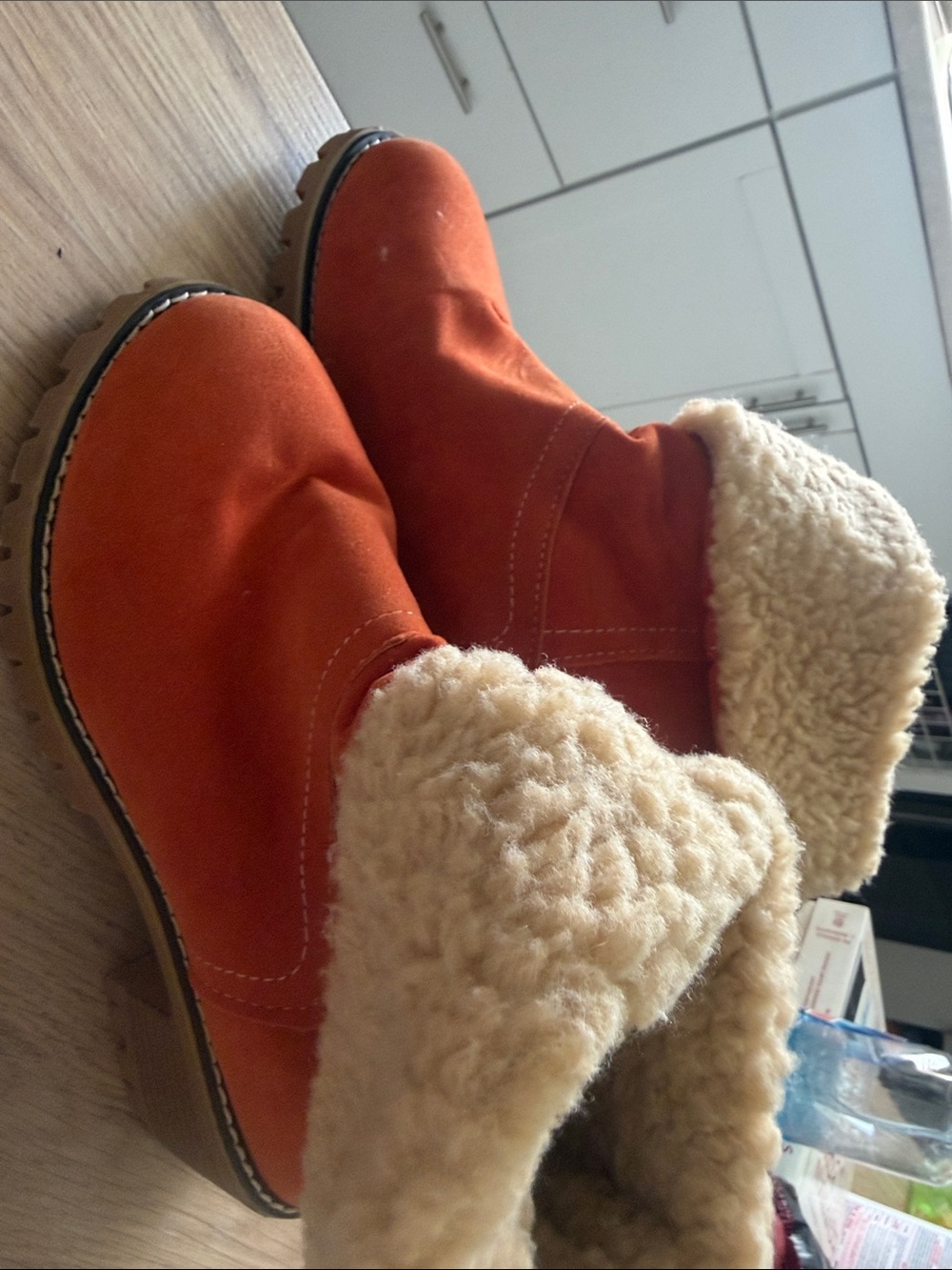 Rust Orange Suede Shearling Lined Winter Boots